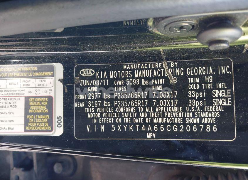 Photo 9 of 2012 Kia Sorento LX (VIN 5XYKT4A66CG206786)