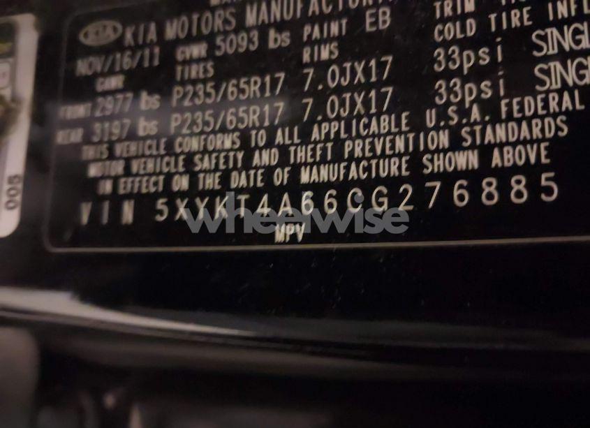Photo 9 of 2012 Kia Sorento LX (VIN 5XYKT4A66CG276885)