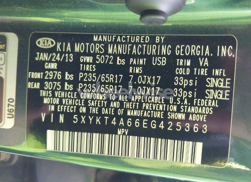 Photo 9 of 2014 Kia Sorento LX (VIN 5XYKT4A66EG425363)