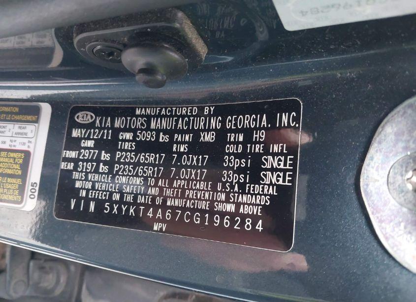 Photo 9 of 2012 Kia Sorento LX (VIN 5XYKT4A67CG196284)