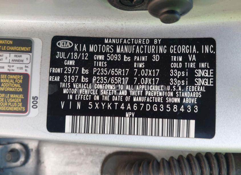 Photo 9 of 2013 Kia Sorento LX (VIN 5XYKT4A67DG358433)