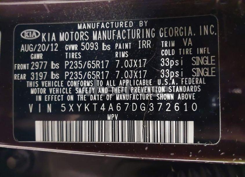 Photo 9 of 2013 Kia Sorento LX (VIN 5XYKT4A67DG372610)