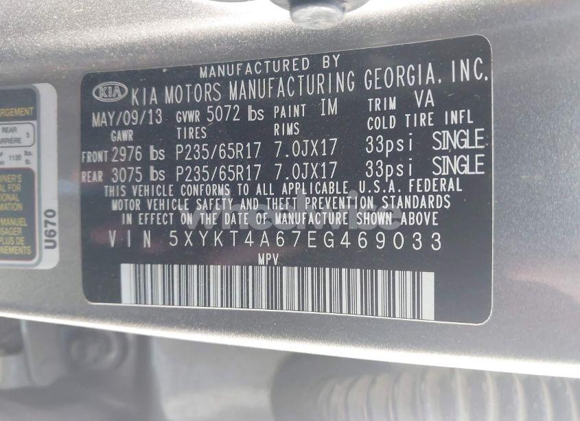 Photo 9 of 2014 Kia Sorento LX (VIN 5XYKT4A67EG469033)