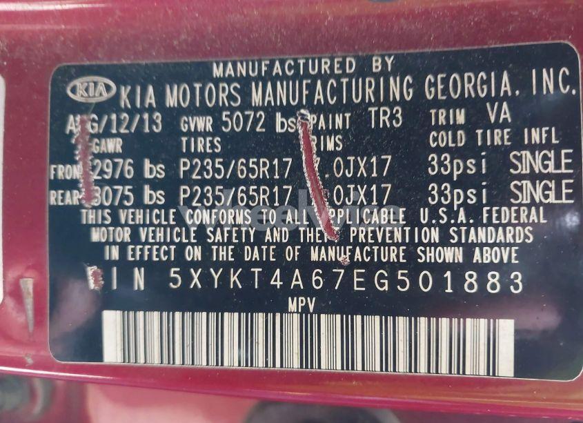 Photo 9 of 2014 Kia Sorento LX (VIN 5XYKT4A67EG501883)