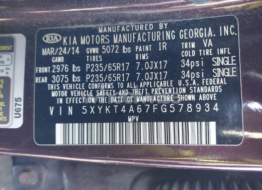 Photo 9 of 2015 Kia Sorento LX (VIN 5XYKT4A67FG578934)