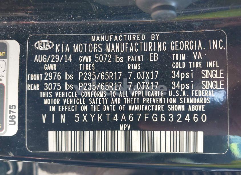 Photo 9 of 2015 Kia Sorento LX (VIN 5XYKT4A67FG632460)