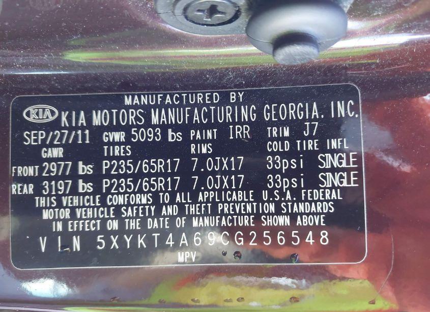 Photo 9 of 2012 Kia Sorento LX (VIN 5XYKT4A69CG256548)