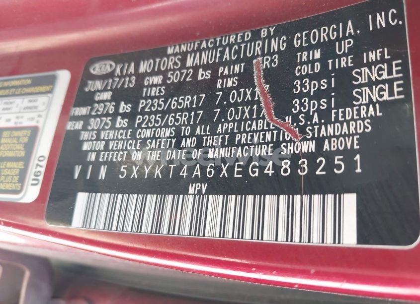 Photo 9 of 2014 Kia Sorento LX (VIN 5XYKT4A6XEG483251)