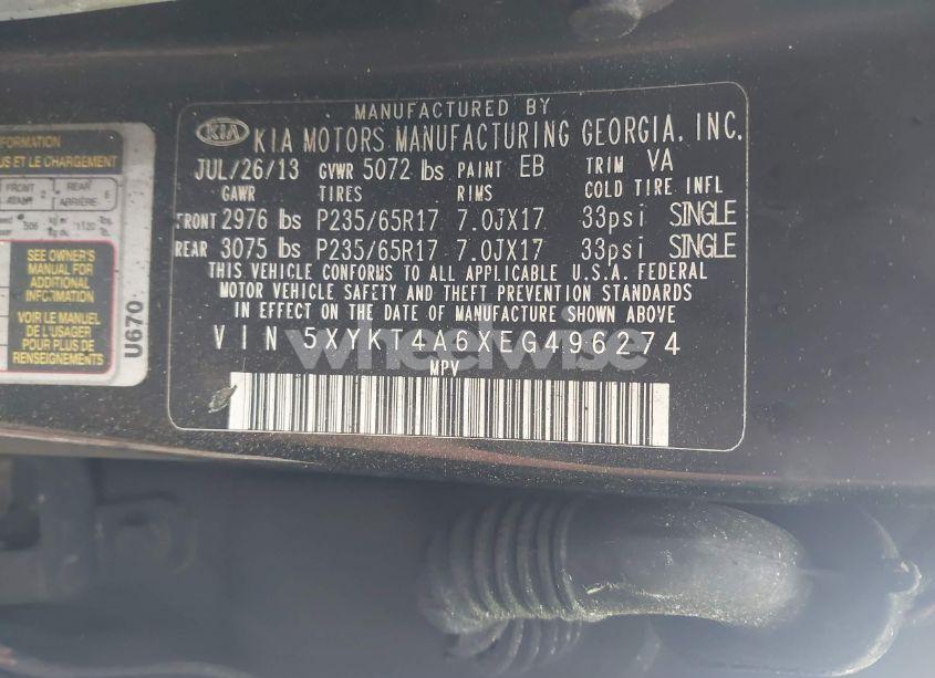 Photo 9 of 2014 Kia Sorento LX (VIN 5XYKT4A6XEG496274)