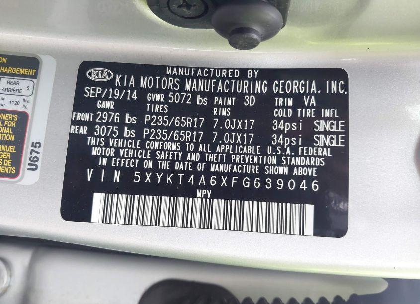 Photo 9 of 2015 Kia Sorento LX (VIN 5XYKT4A6XFG639046)