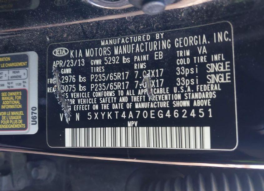 Photo 9 of 2014 Kia Sorento LX V6 (VIN 5XYKT4A70EG462451)