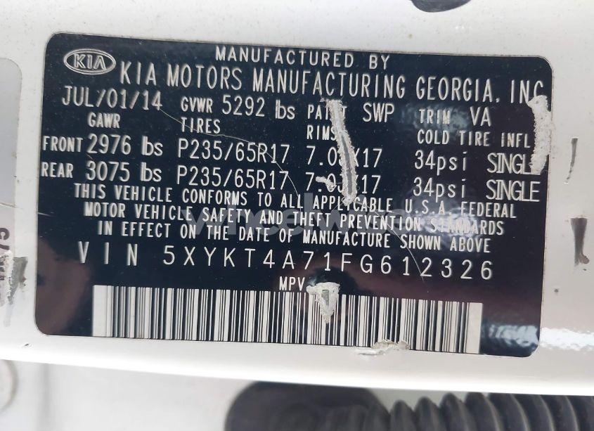 Photo 9 of 2015 Kia Sorento LX V6 (VIN 5XYKT4A71FG612326)