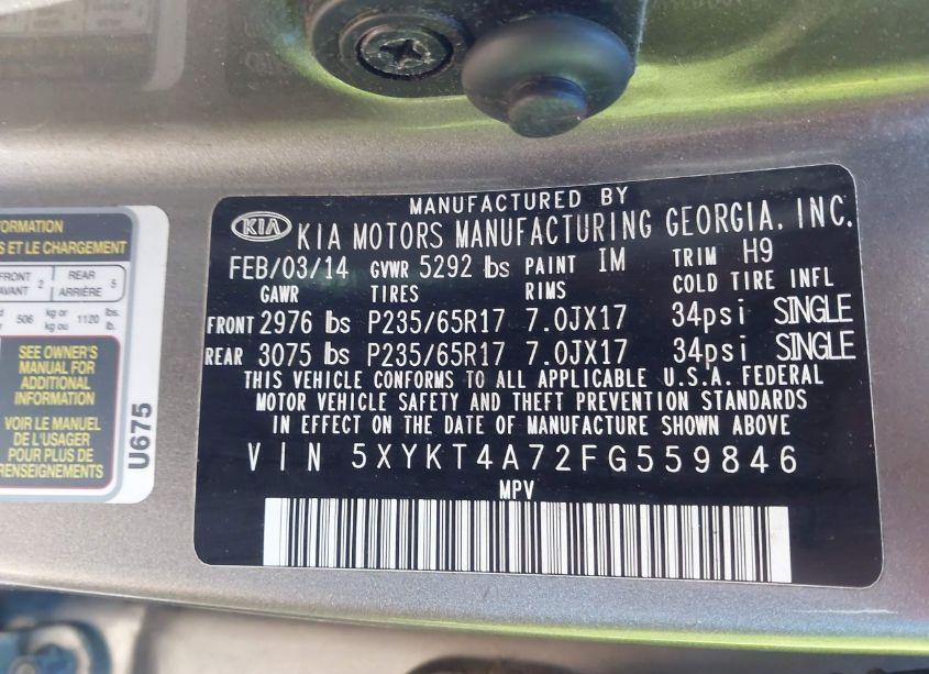 Photo 9 of 2015 Kia Sorento LX V6 (VIN 5XYKT4A72FG559846)