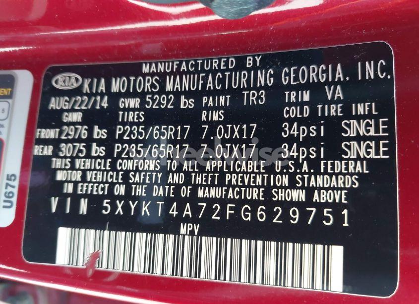 Photo 9 of 2015 Kia Sorento LX V6 (VIN 5XYKT4A72FG629751)