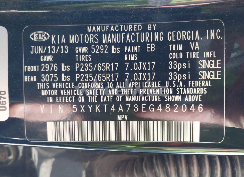 Photo 9 of 2014 Kia Sorento LX V6 (VIN 5XYKT4A73EG482046)