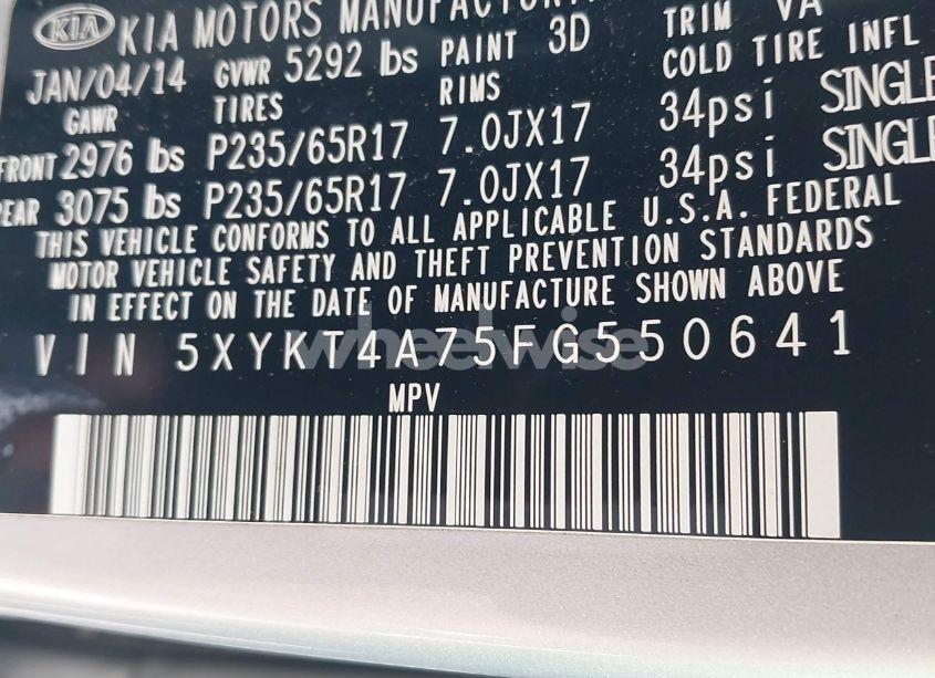 Photo 9 of 2015 Kia Sorento LX V6 (VIN 5XYKT4A75FG550641)