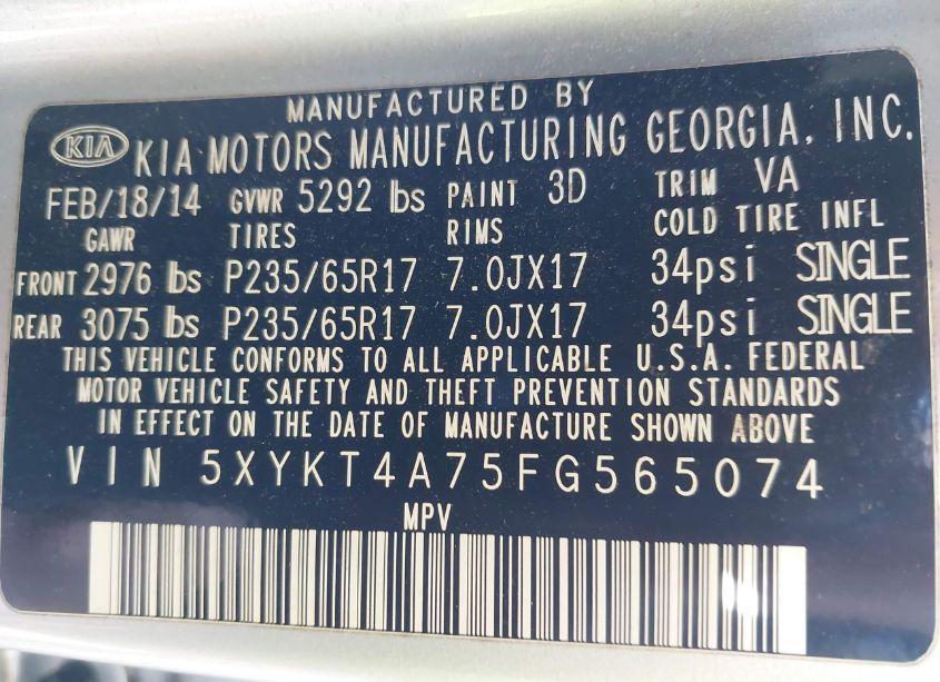 Photo 9 of 2015 Kia Sorento LX V6 (VIN 5XYKT4A75FG565074)