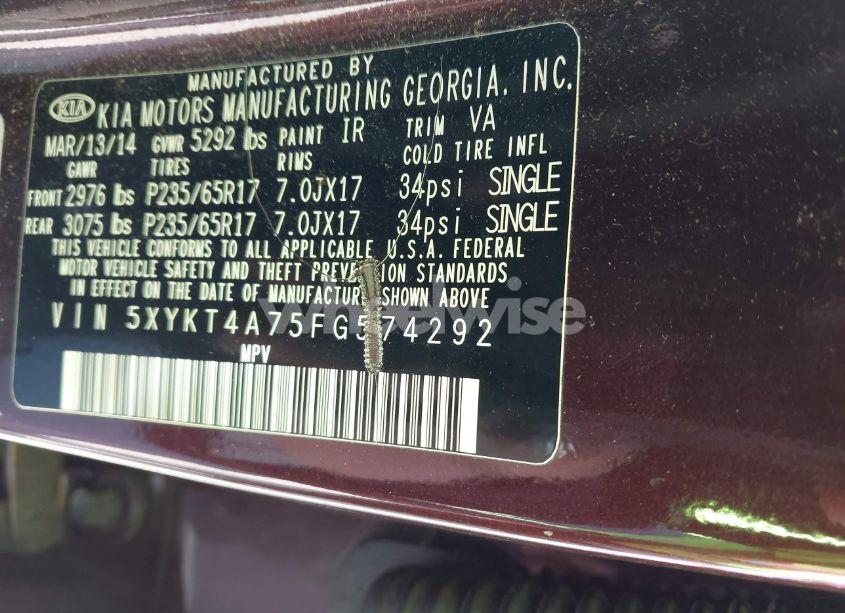 Photo 9 of 2015 Kia Sorento LX V6 (VIN 5XYKT4A75FG574292)