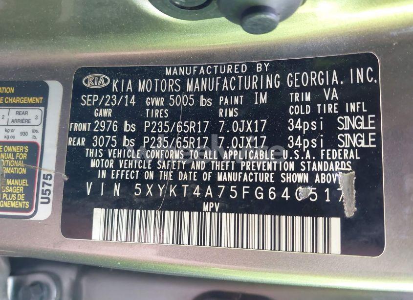 Photo 9 of 2015 Kia Sorento LX V6 (VIN 5XYKT4A75FG640517)