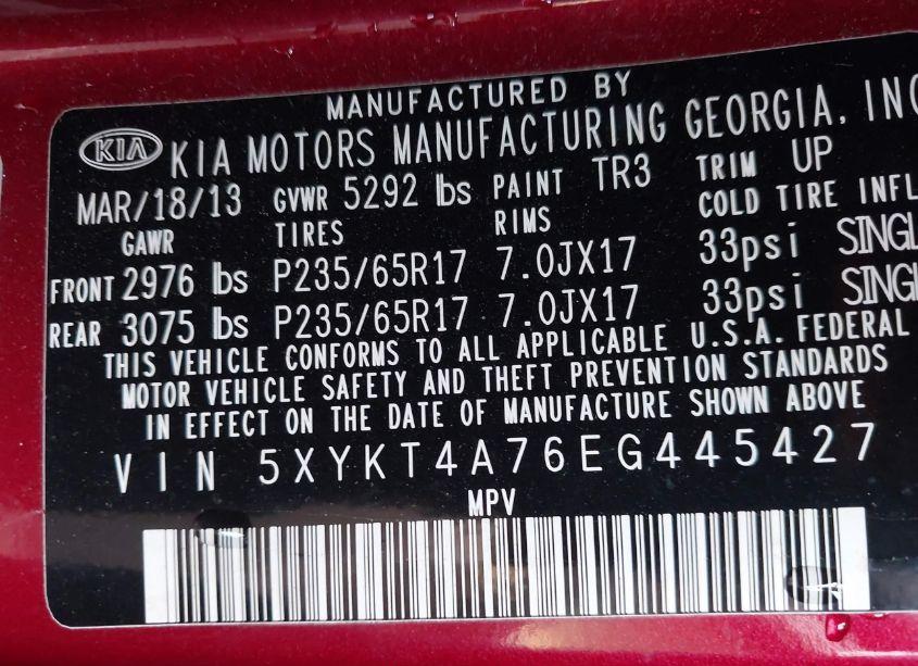 Photo 9 of 2014 Kia Sorento LX V6 (VIN 5XYKT4A76EG445427)