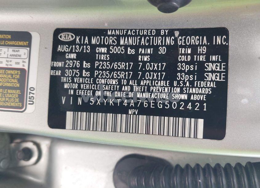 Photo 9 of 2014 Kia Sorento LX V6 (VIN 5XYKT4A76EG502421)