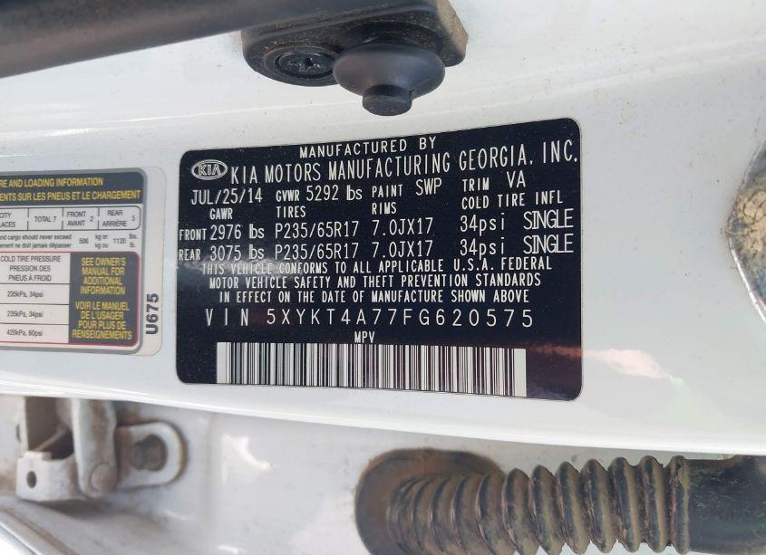 Photo 9 of 2015 Kia Sorento LX V6 (VIN 5XYKT4A77FG620575)