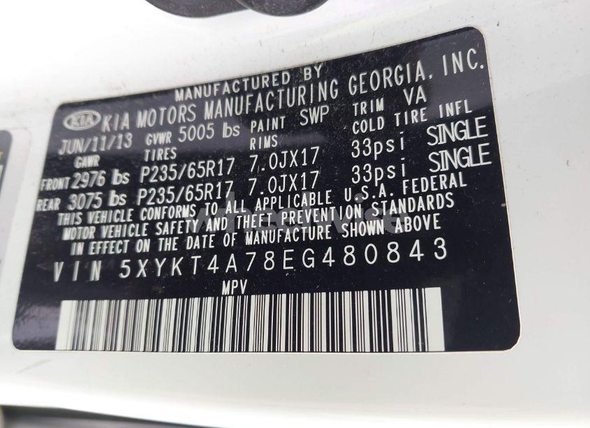 Photo 9 of 2014 Kia Sorento LX V6 (VIN 5XYKT4A78EG480843)