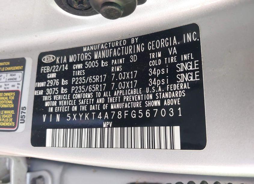 Photo 9 of 2015 Kia Sorento (VIN 5XYKT4A78FG567031)