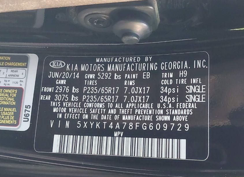 Photo 9 of 2015 Kia Sorento LX V6 (VIN 5XYKT4A78FG609729)