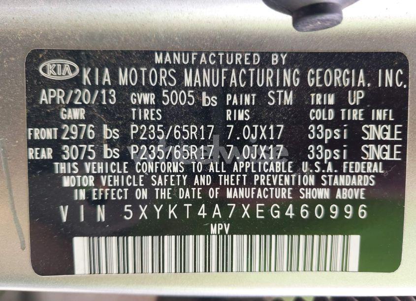 Photo 9 of 2014 Kia Sorento LX V6 (VIN 5XYKT4A7XEG460996)