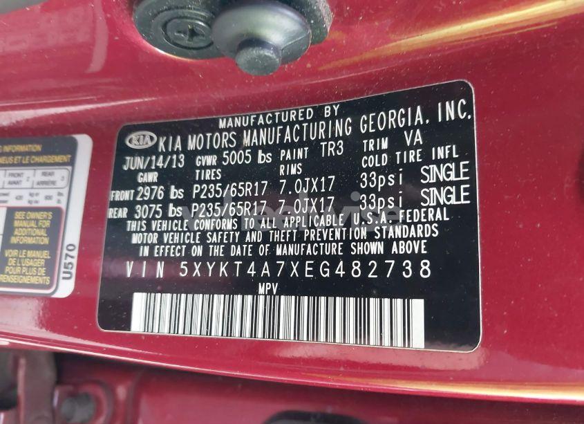 Photo 9 of 2014 Kia Sorento LX V6 (VIN 5XYKT4A7XEG482738)