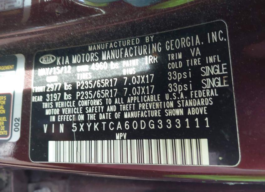 Photo 9 of 2013 Kia Sorento LX (VIN 5XYKTCA60DG333111)