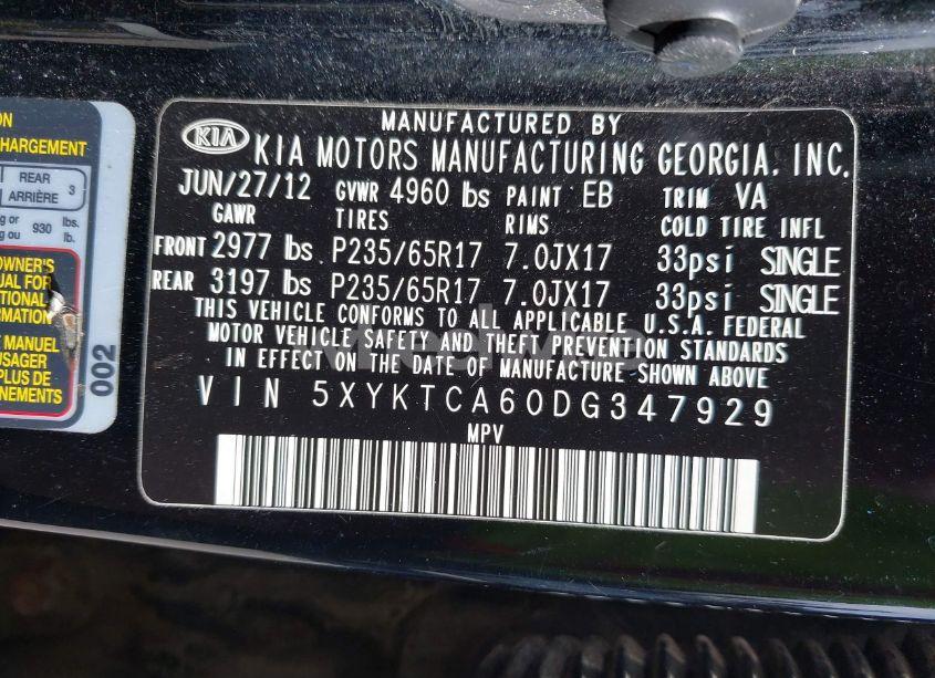 Photo 9 of 2013 Kia Sorento LX (VIN 5XYKTCA60DG347929)