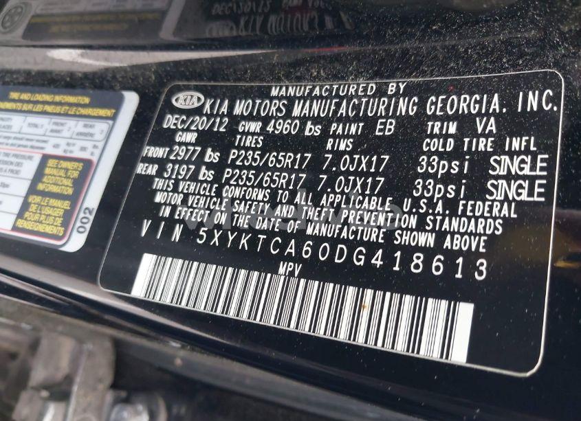 Photo 9 of 2013 Kia Sorento LX (VIN 5XYKTCA60DG418613)