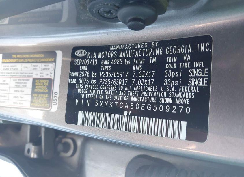 Photo 9 of 2014 Kia Sorento LX (VIN 5XYKTCA60EG509270)