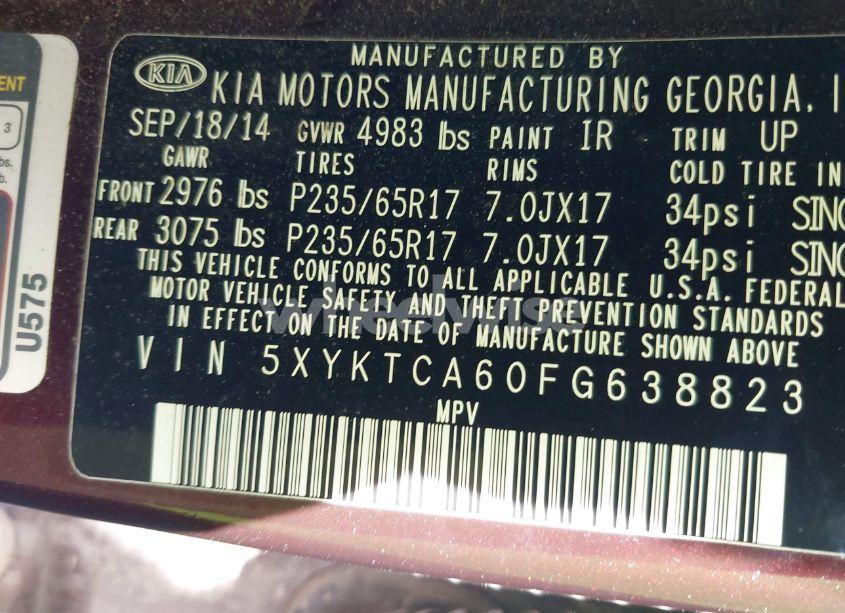 Photo 9 of 2015 Kia Sorento LX (VIN 5XYKTCA60FG638823)