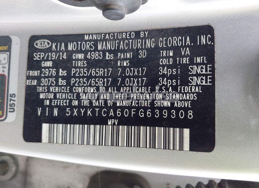 Photo 9 of 2015 Kia Sorento LX (VIN 5XYKTCA60FG639308)