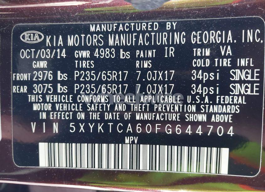 Photo 9 of 2015 Kia Sorento LX (VIN 5XYKTCA60FG644704)