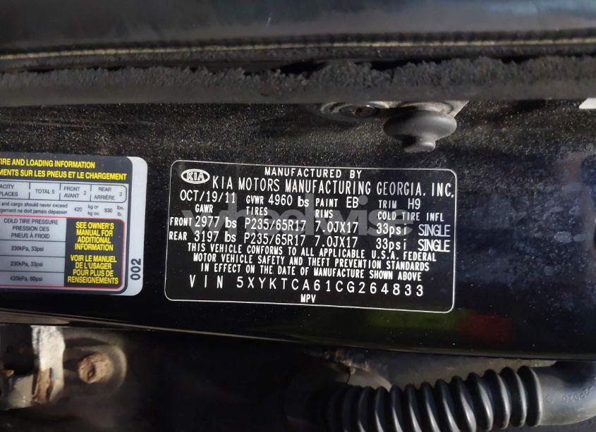 Photo 9 of 2012 Kia Sorento LX (VIN 5XYKTCA61CG264833)