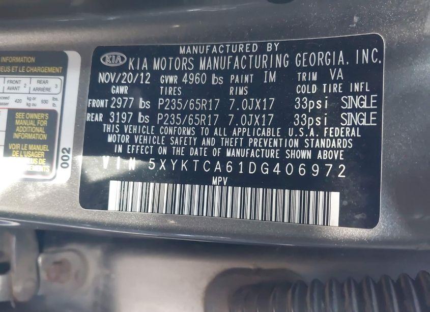 Photo 9 of 2013 Kia Sorento LX (VIN 5XYKTCA61DG406972)