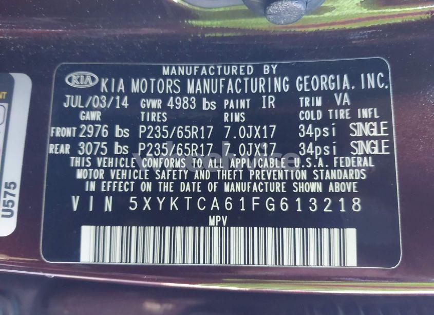 Photo 9 of 2015 Kia Sorento LX (VIN 5XYKTCA61FG613218)