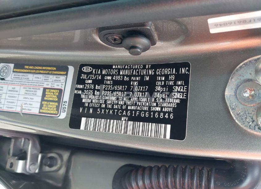 Photo 9 of 2015 Kia Sorento LX (VIN 5XYKTCA61FG616846)