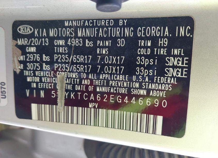 Photo 9 of 2014 Kia Sorento LX (VIN 5XYKTCA62EG446690)