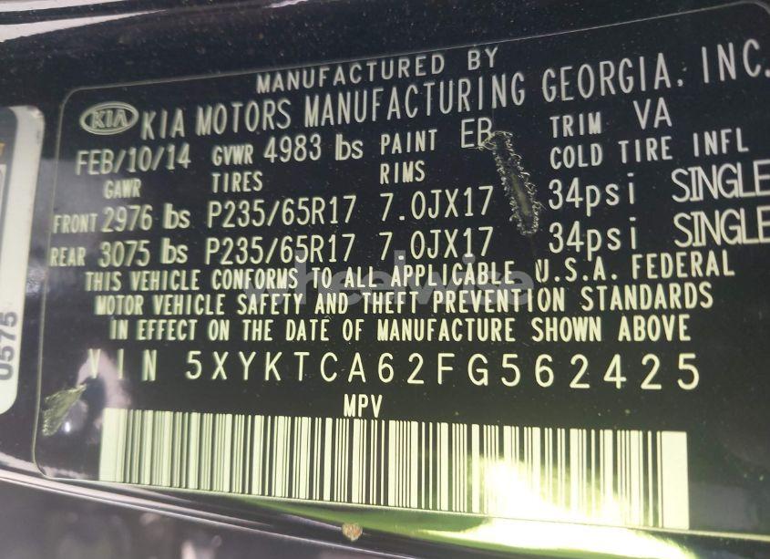 Photo 9 of 2015 Kia Sorento LX (VIN 5XYKTCA62FG562425)