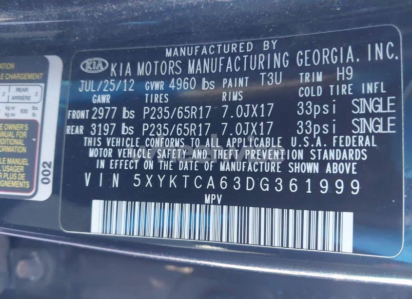 Photo 9 of 2013 Kia Sorento LX (VIN 5XYKTCA63DG361999)