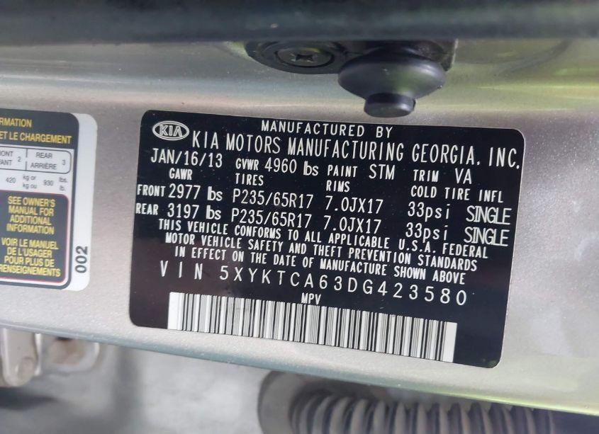 Photo 9 of 2013 Kia Sorento LX (VIN 5XYKTCA63DG423580)