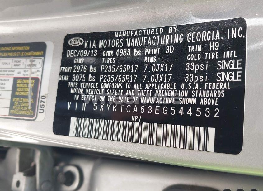 Photo 9 of 2014 Kia Sorento LX (VIN 5XYKTCA63EG544532)