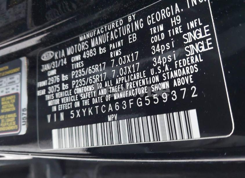 Photo 9 of 2015 Kia Sorento LX (VIN 5XYKTCA63FG559372)