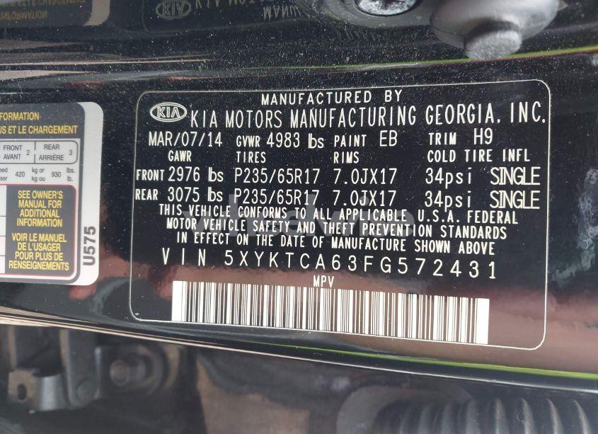 Photo 9 of 2015 Kia Sorento LX (VIN 5XYKTCA63FG572431)