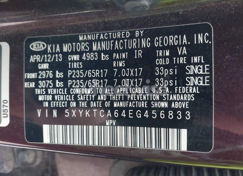 Photo 9 of 2014 Kia Sorento LX (VIN 5XYKTCA64EG456833)